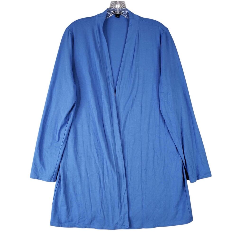 J Jill Blue Open Front Cardigan Knit Women’s Size Medium M Stretchy Knit